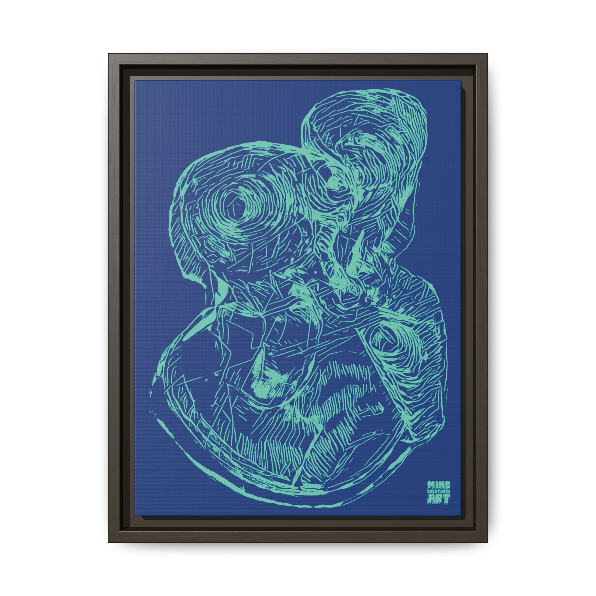 Curiosity (Teal, Dark Blue Background) Matte Canvas, Framed