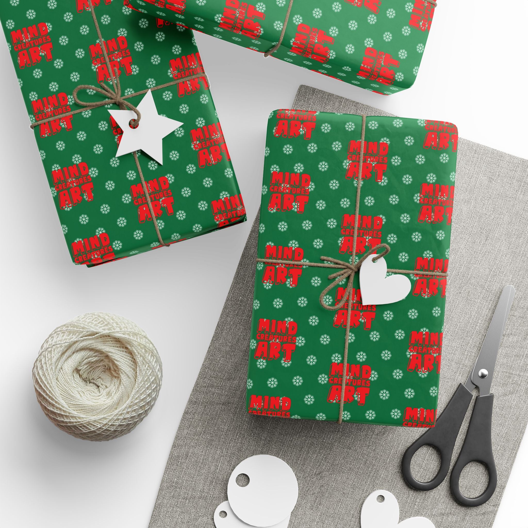 MCA Logo & Snowflake (Red, Green Background) Heavy Wrapping Paper