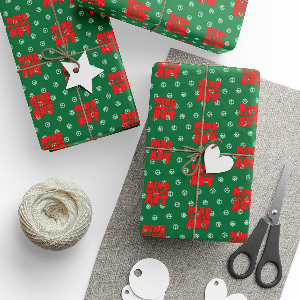 MCA Logo & Snowflake (Red, Green Background) Heavy Wrapping Paper