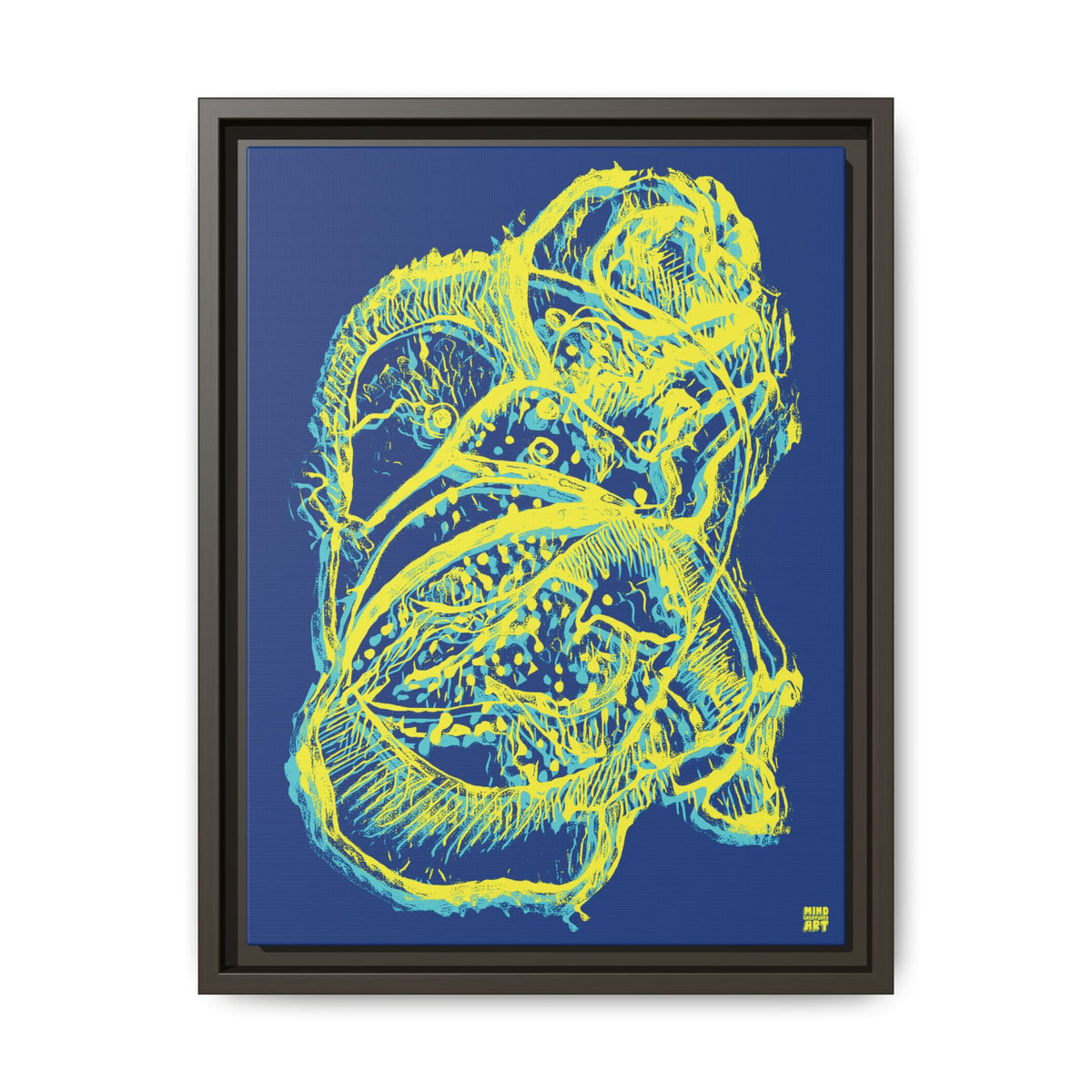 Exploration (Blur, Blue & Yellow, Dark Blue Background) Matte Canvas, Framed