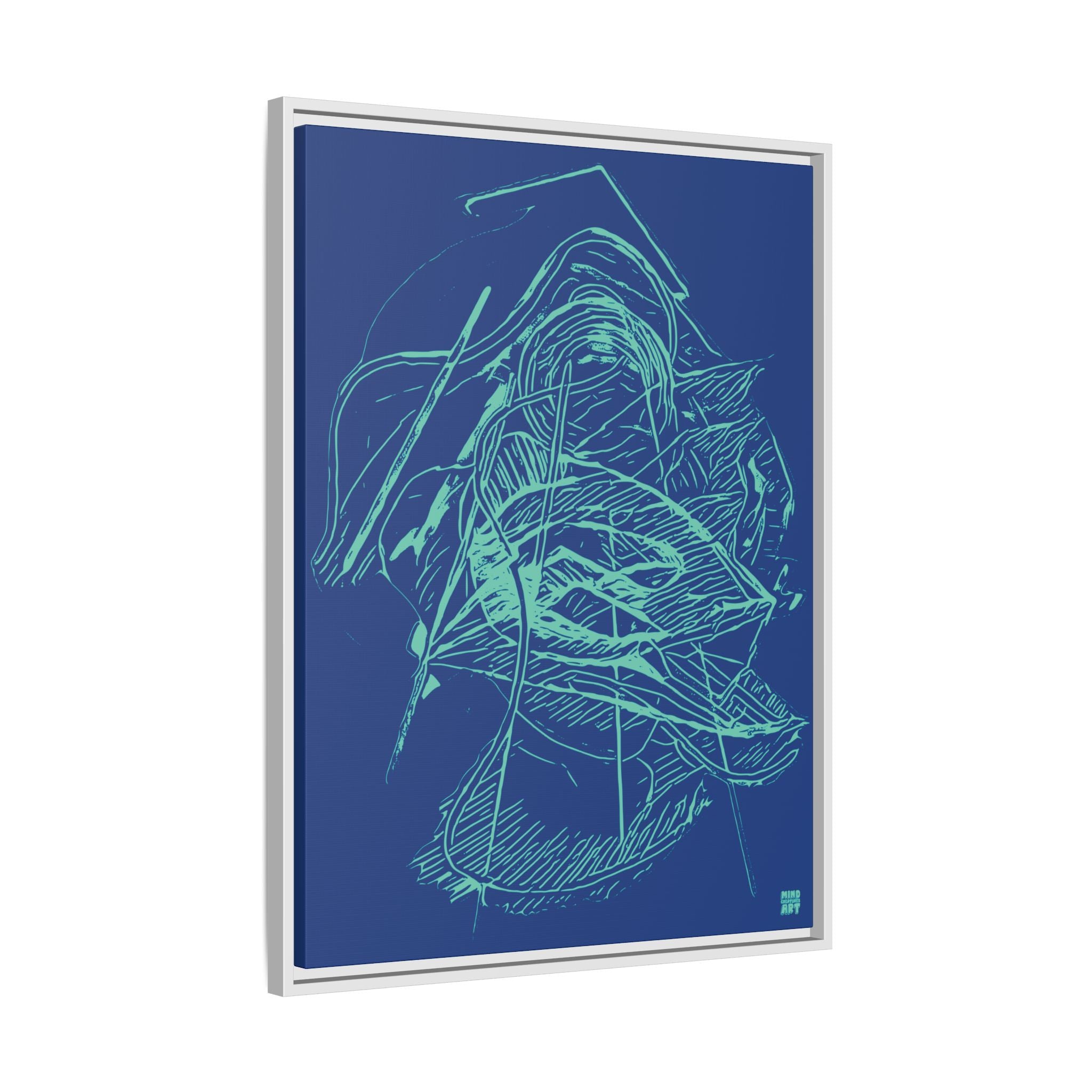 Dive Reflex (Teal, Dark Blue Background) Matte Canvas, Framed