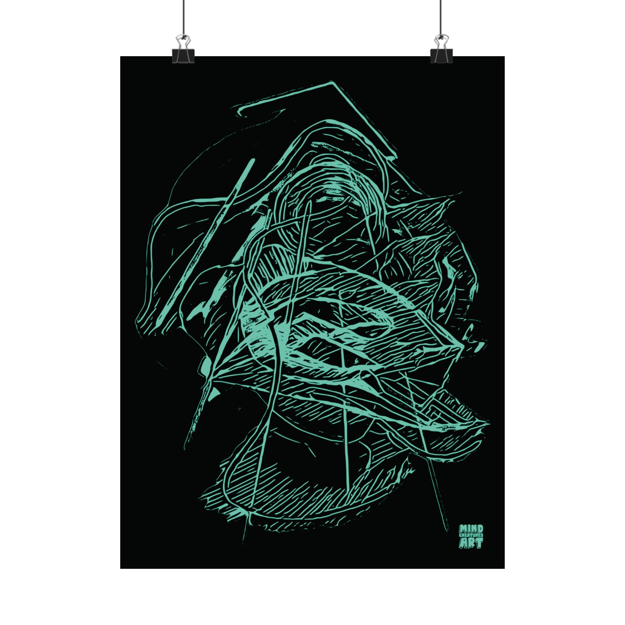 Dive Reflex (Teal, Black Background) Fine Art Poster