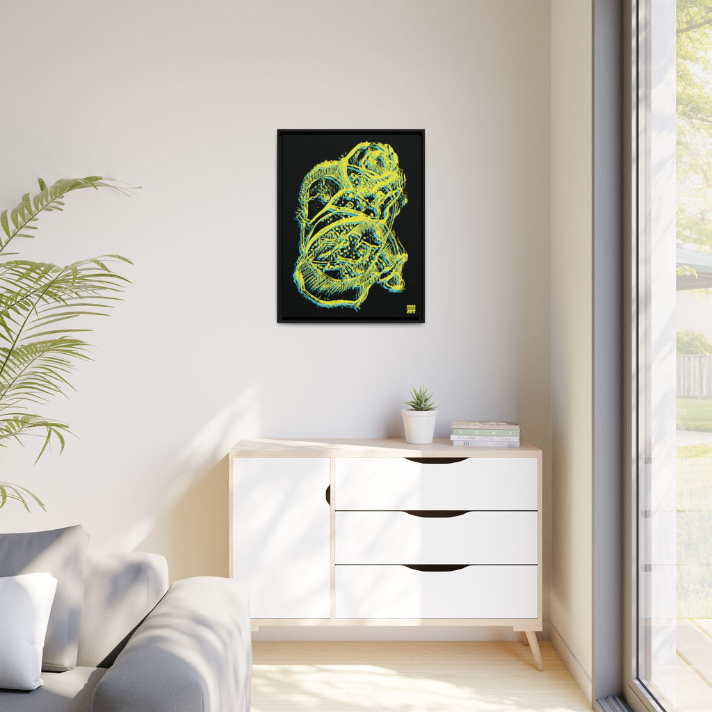 Exploration (Blur, Blue & Yellow, Black Background) Matte Canvas, Framed