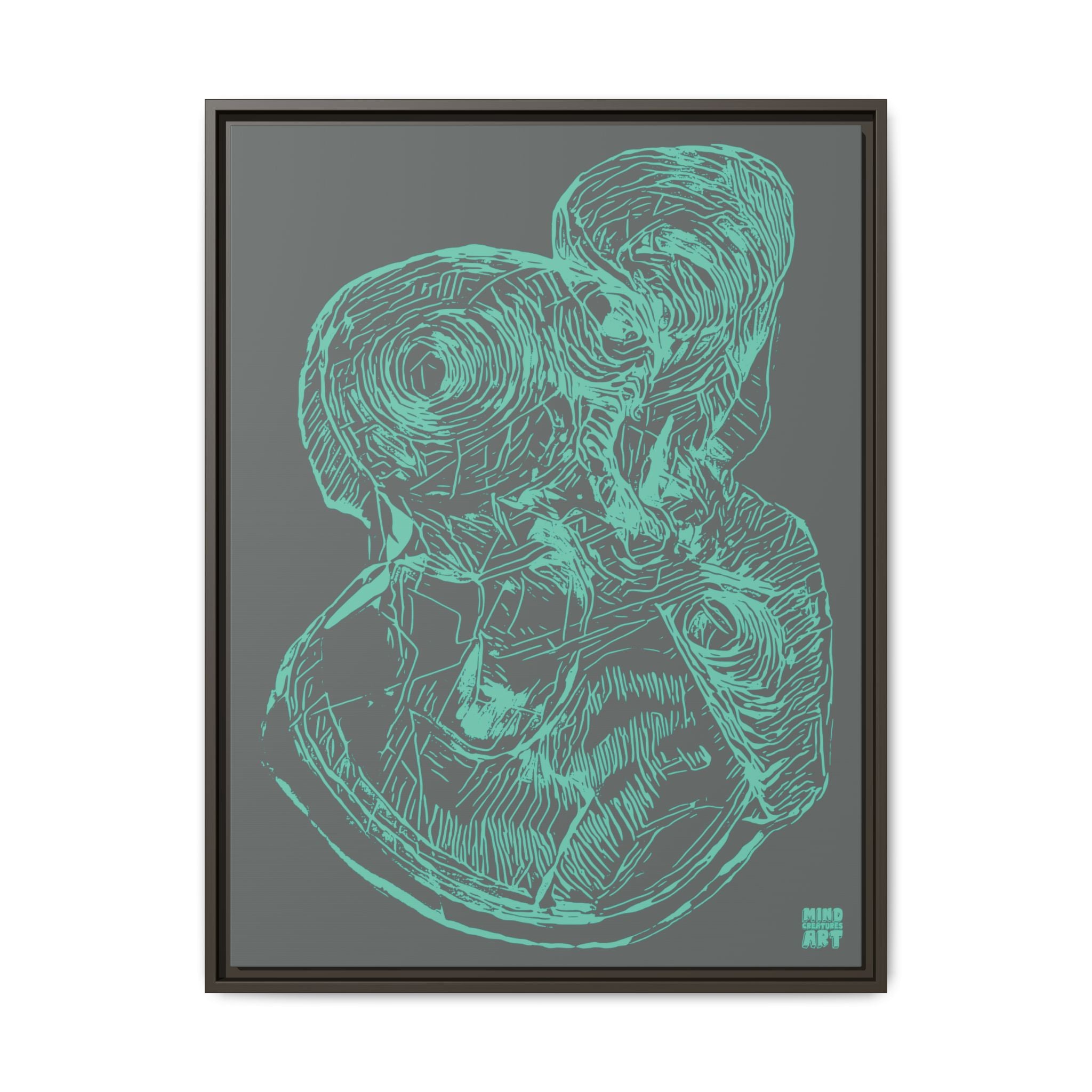 Curiosity (Teal, Dark Gray Background) Matte Canvas, Framed