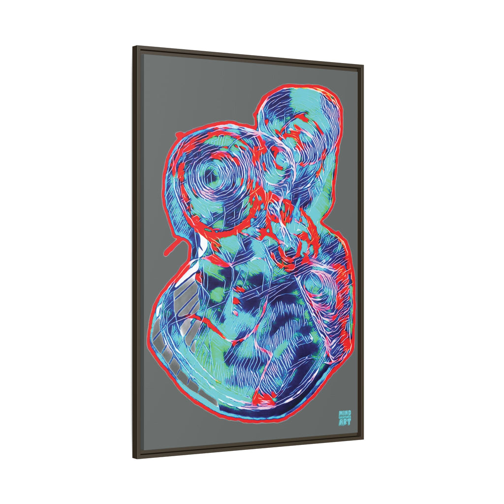 Curiosity (Red & Teal, Dark Gray Background) Matte Canvas, Framed