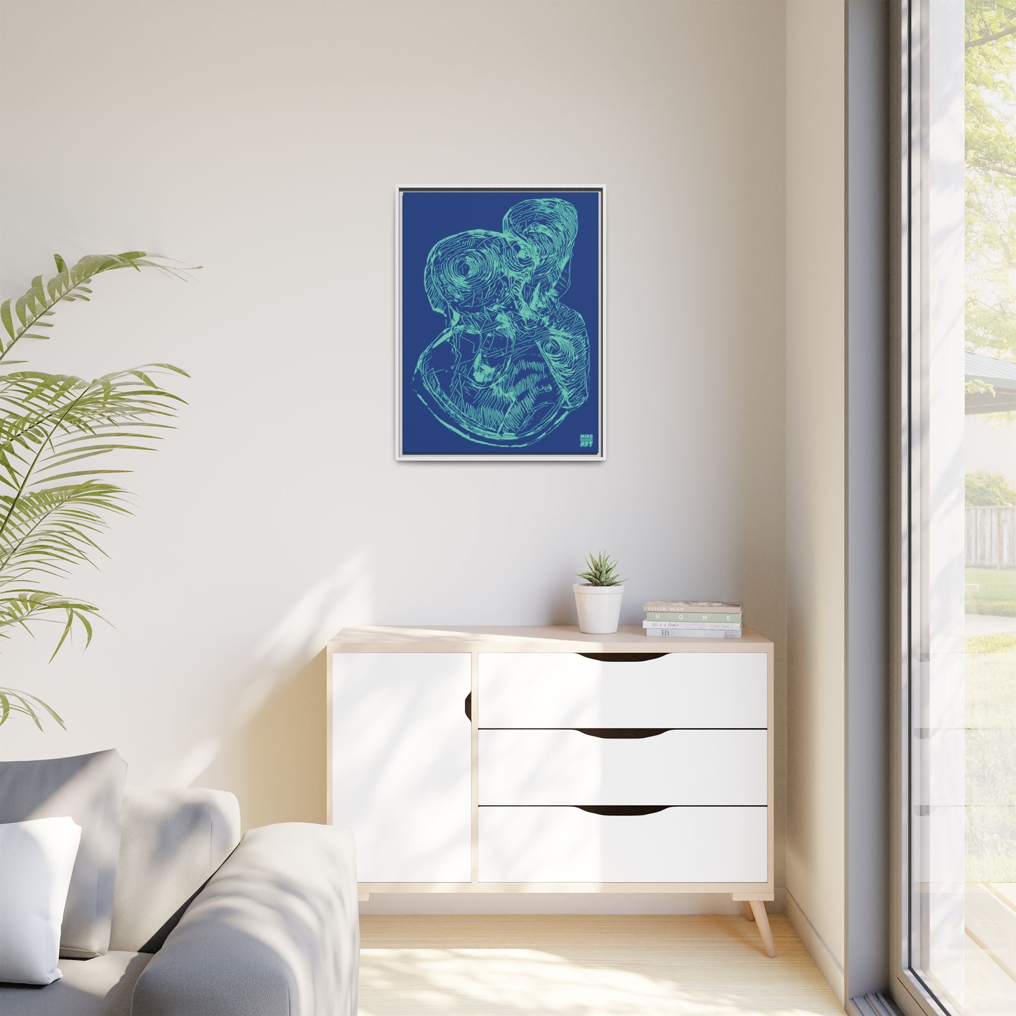 Curiosity (Teal, Dark Blue Background) Matte Canvas, Framed