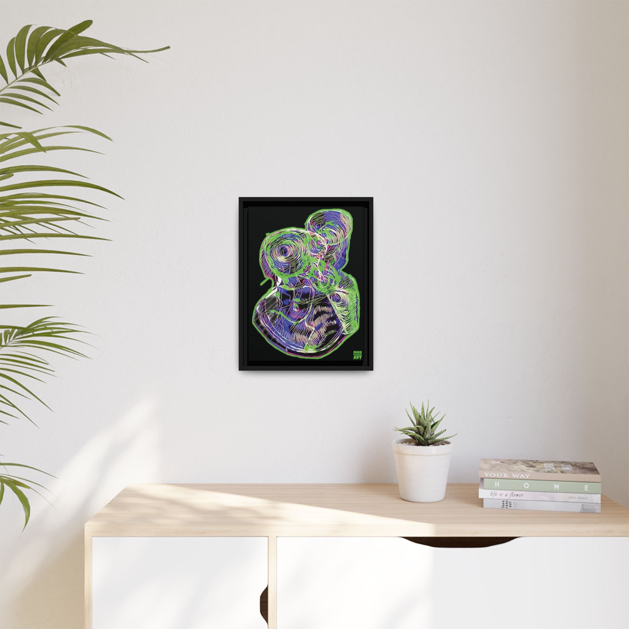 Curiosity (Electric Green, Black Background) Matte Canvas, Framed