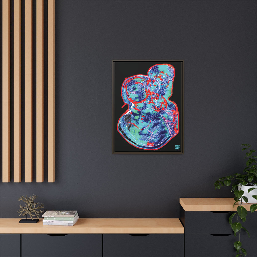 Curiosity (Red & Teal), Black Background) Matte Canvas, Framed