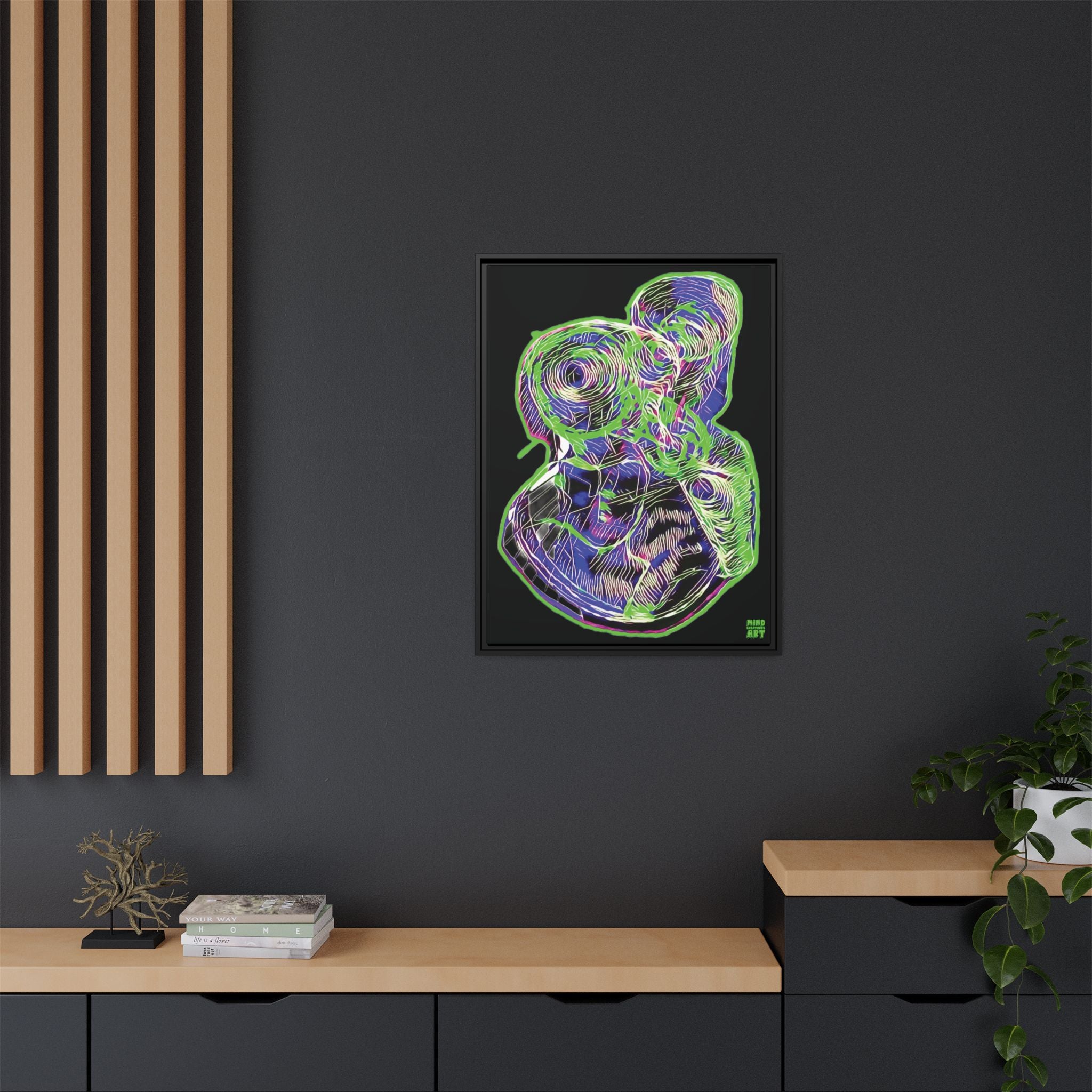 Curiosity (Electric Green, Black Background) Matte Canvas, Framed