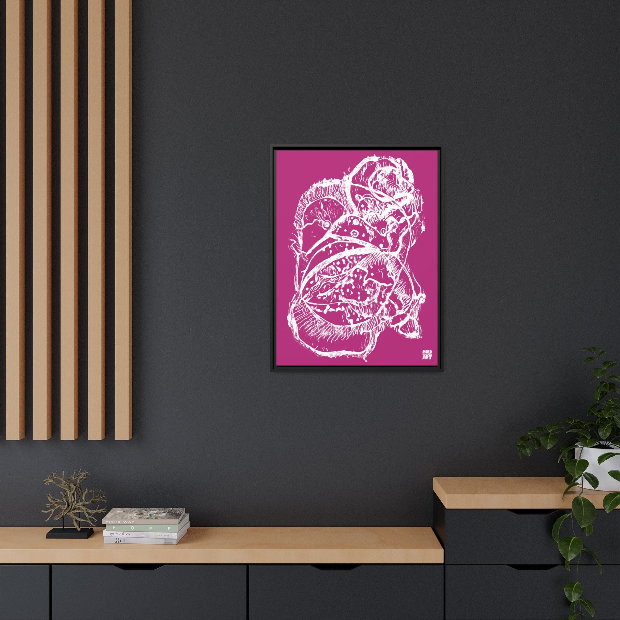 Exploration (White, Pink Background) Matte Canvas, Framed