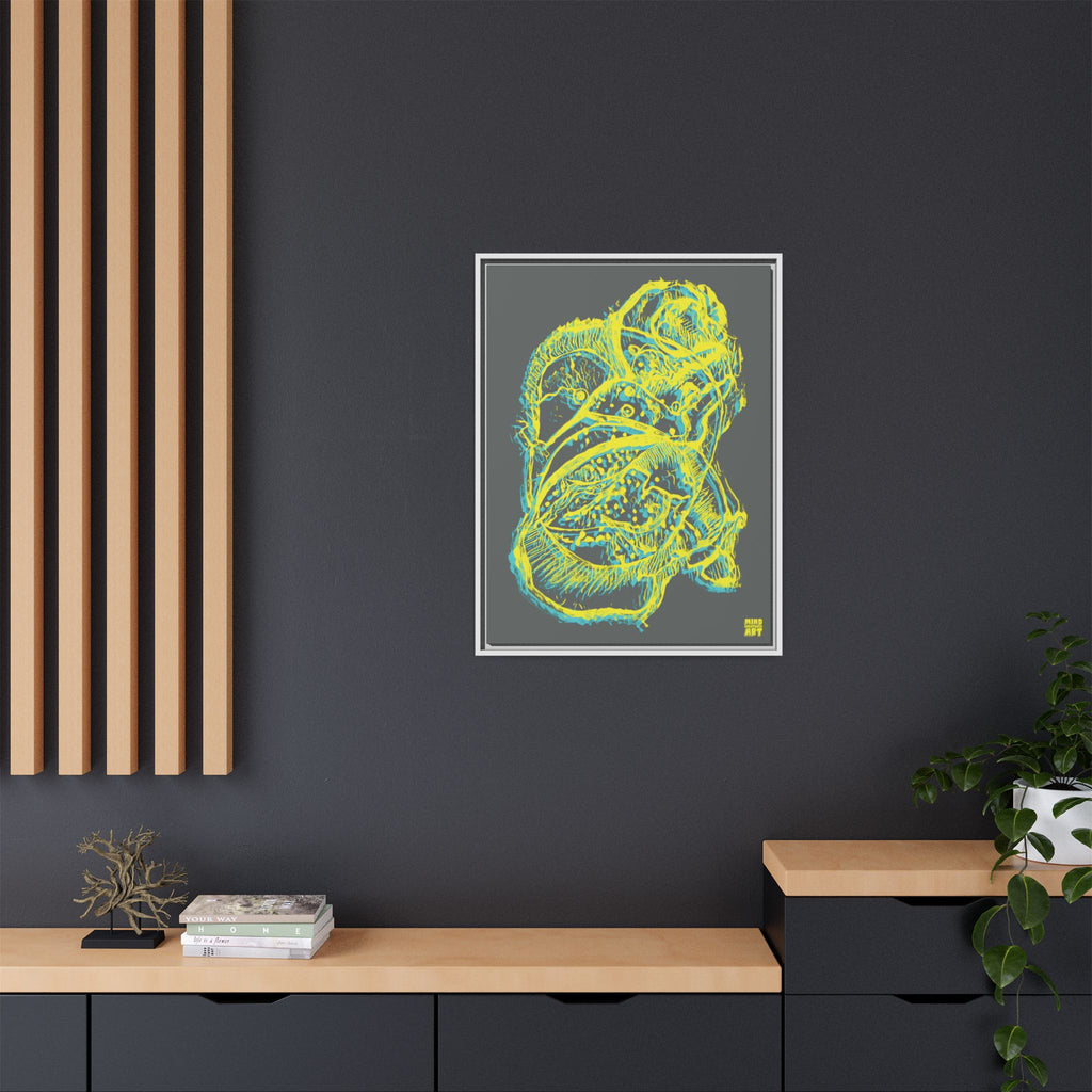 Exploration (Blur, Blue & Yellow, Dark Gray Background) Matte Canvas, Framed