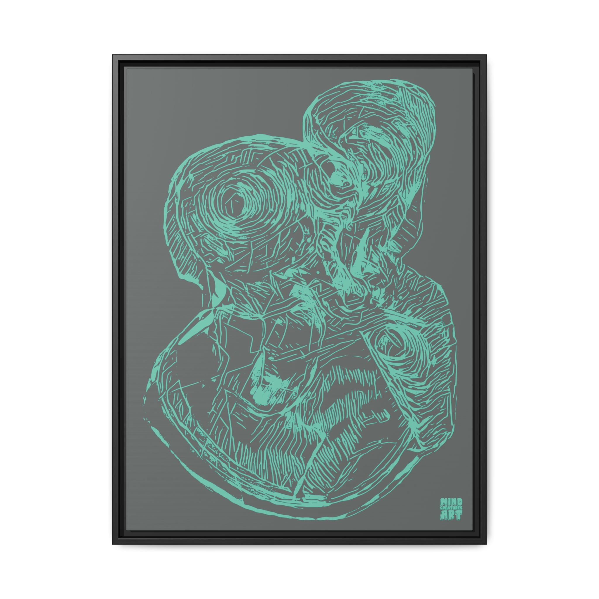 Curiosity (Teal, Dark Gray Background) Matte Canvas, Framed