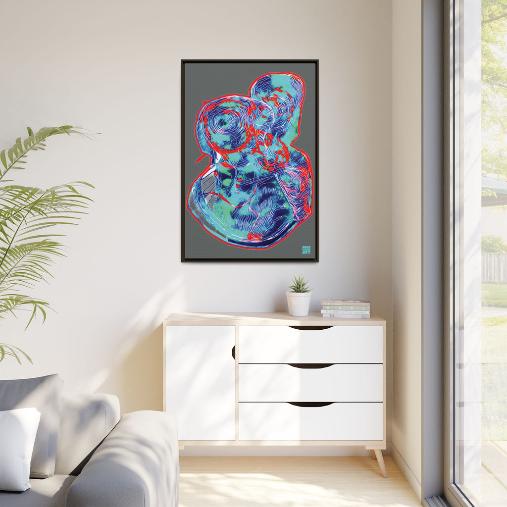 Curiosity (Red & Teal, Dark Gray Background) Matte Canvas, Framed