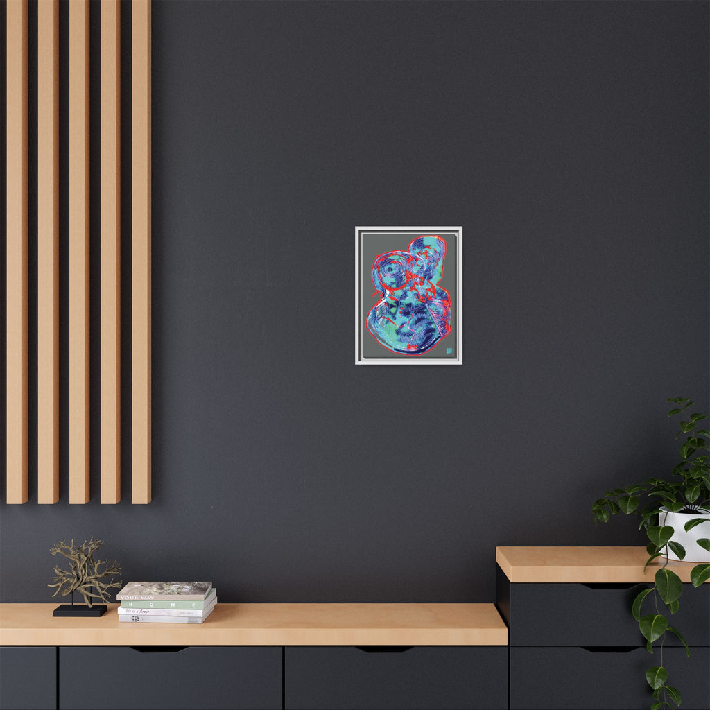 Curiosity (Red & Teal, Dark Gray Background) Matte Canvas, Framed