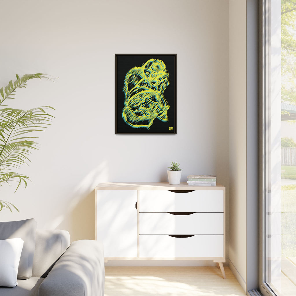 Exploration (Blur, Blue & Yellow, Black Background) Matte Canvas, Framed
