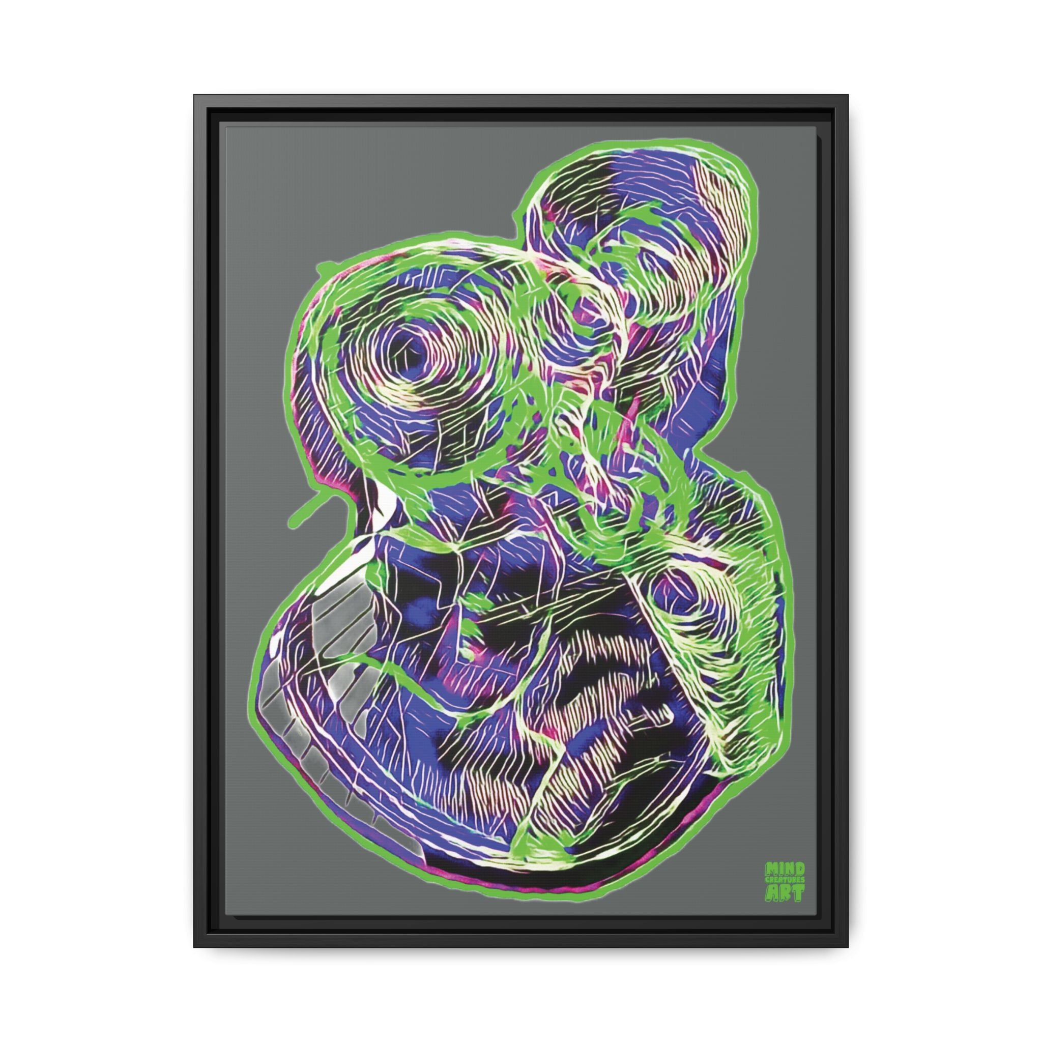 Curiosity (Electric Green, Dark Gray Background) Matte Canvas, Framed