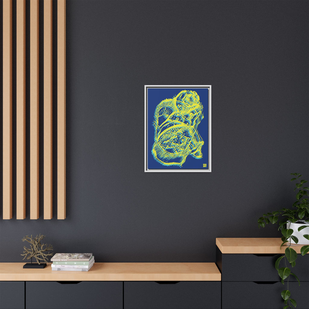 Exploration (Blur, Blue & Yellow, Dark Blue Background) Matte Canvas, Framed