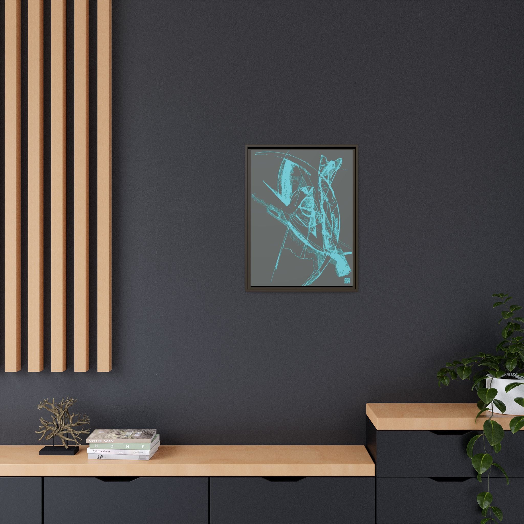 Watching (Aqua, Dark Gray Background) Matte Canvas, Framed