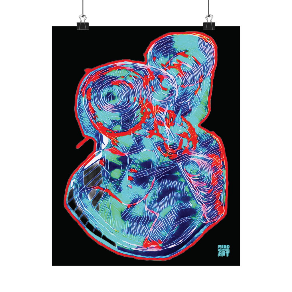Curiosity (Red & Teal, Black Background) Matte Vertical Poster