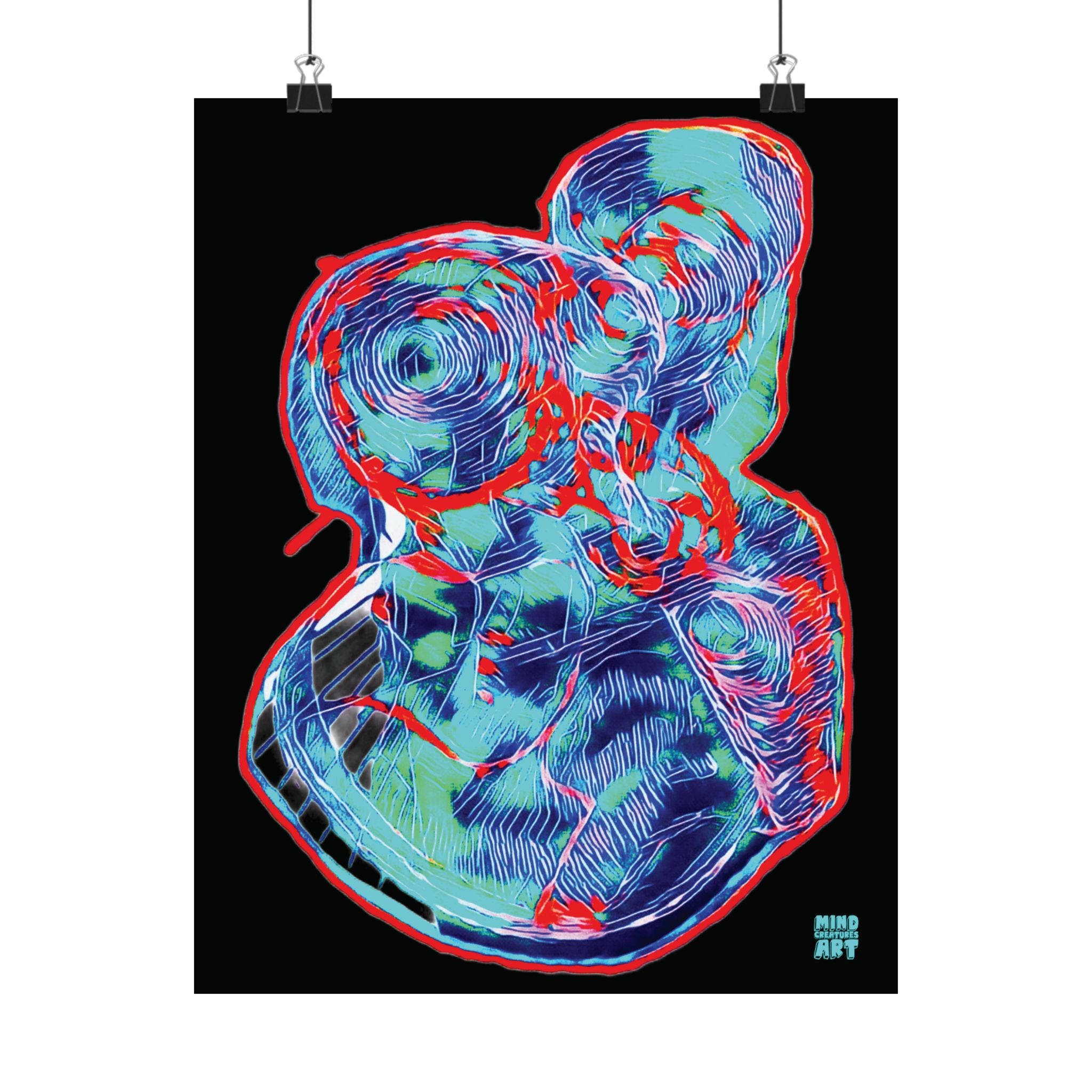Curiosity (Red & Teal, Black Background) Matte Vertical Poster