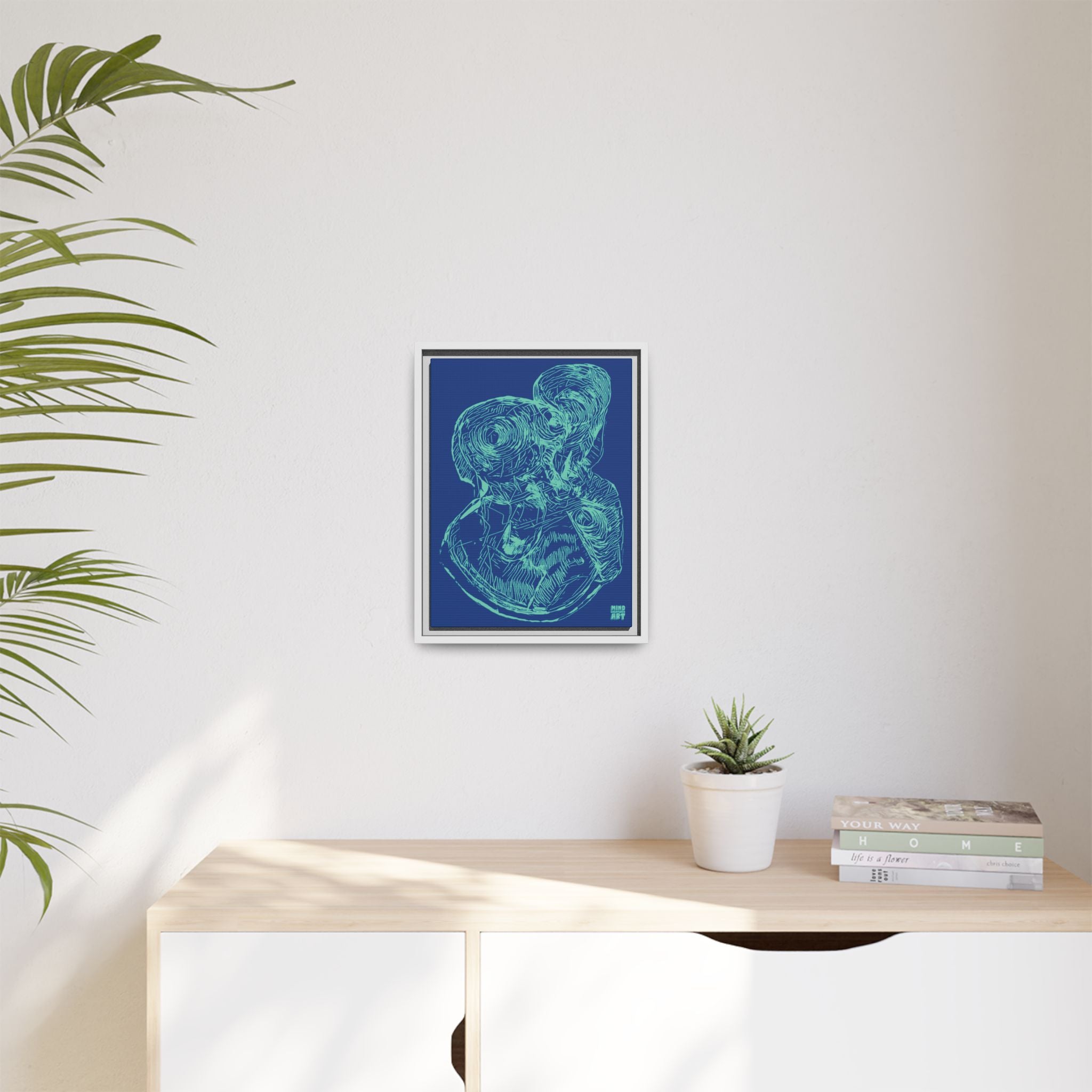 Curiosity (Teal, Dark Blue Background) Matte Canvas, Framed