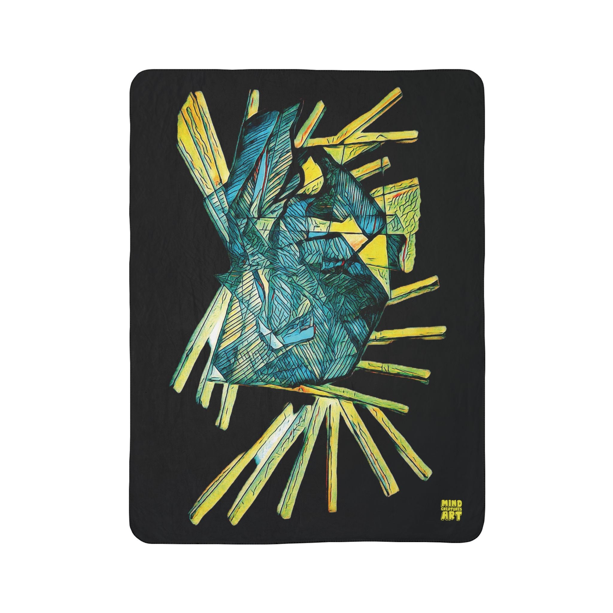 Lightspeed (Teal, Black Background) Fleece Sherpa Blanket
