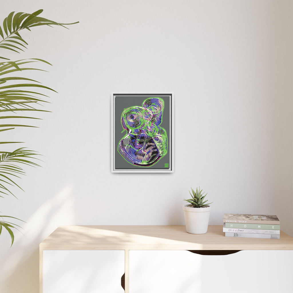 Curiosity (Electric Green, Dark Gray Background) Matte Canvas, Framed