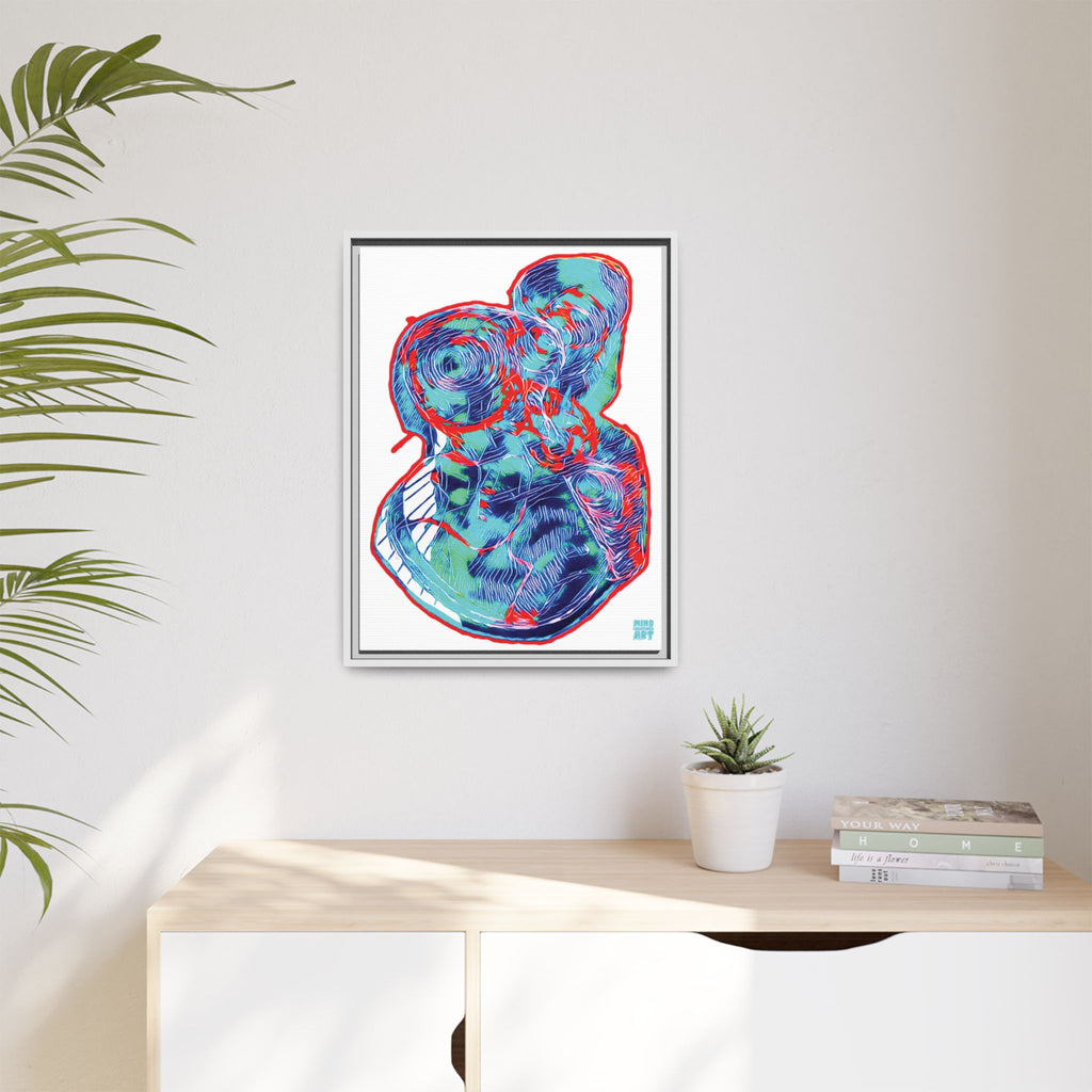 Curiosity (Red & Teal, White Background) Matte Canvas, Framed