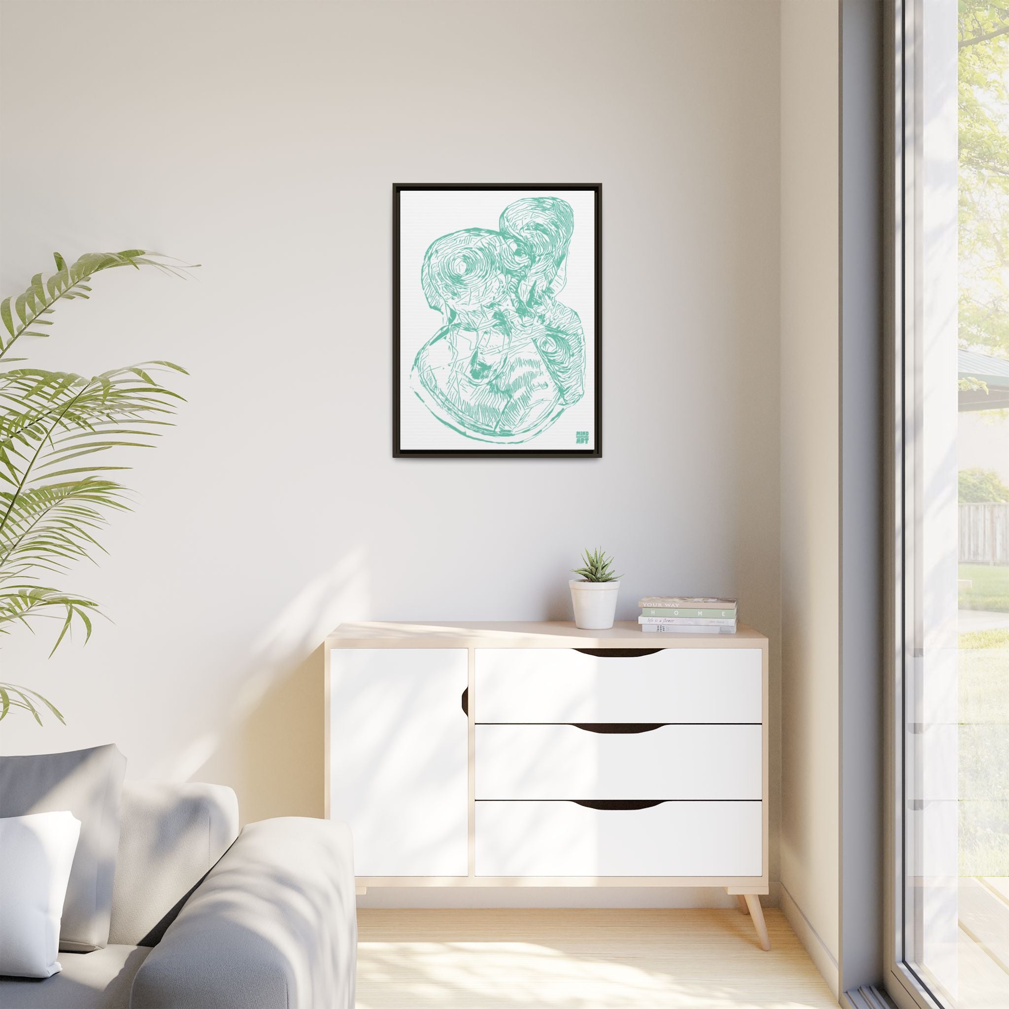 Curiosity (Teal, White Background) Matte Canvas, Framed