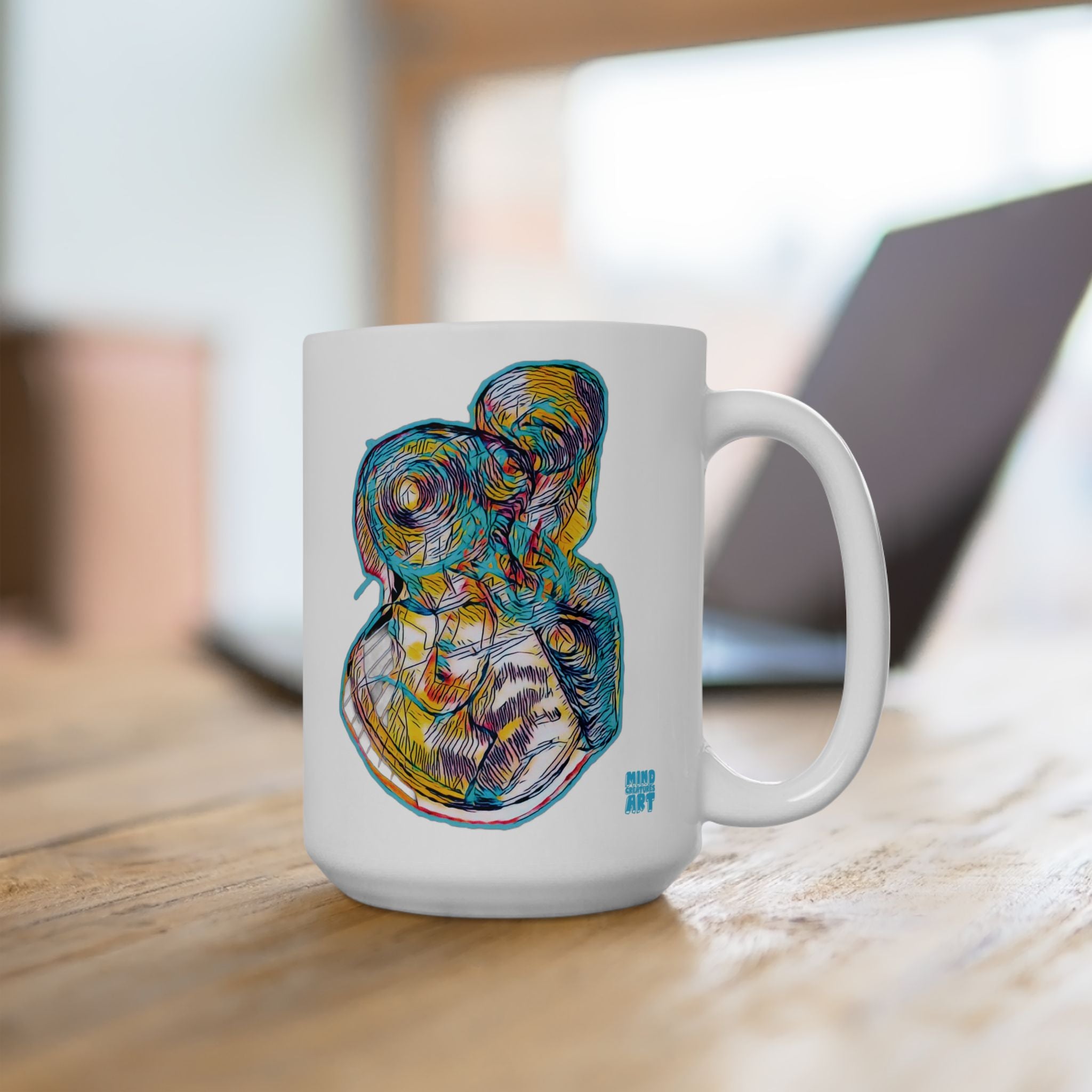 Curiosity (Teal) White Ceramic Mug, (11oz, 15oz)