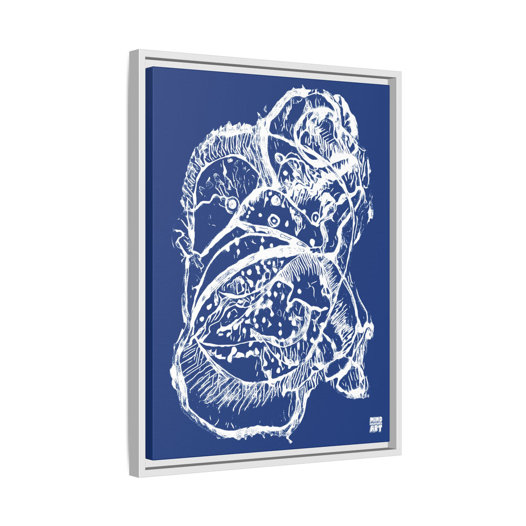 Exploration (White, Dark Blue Background) Matte Canvas, Framed
