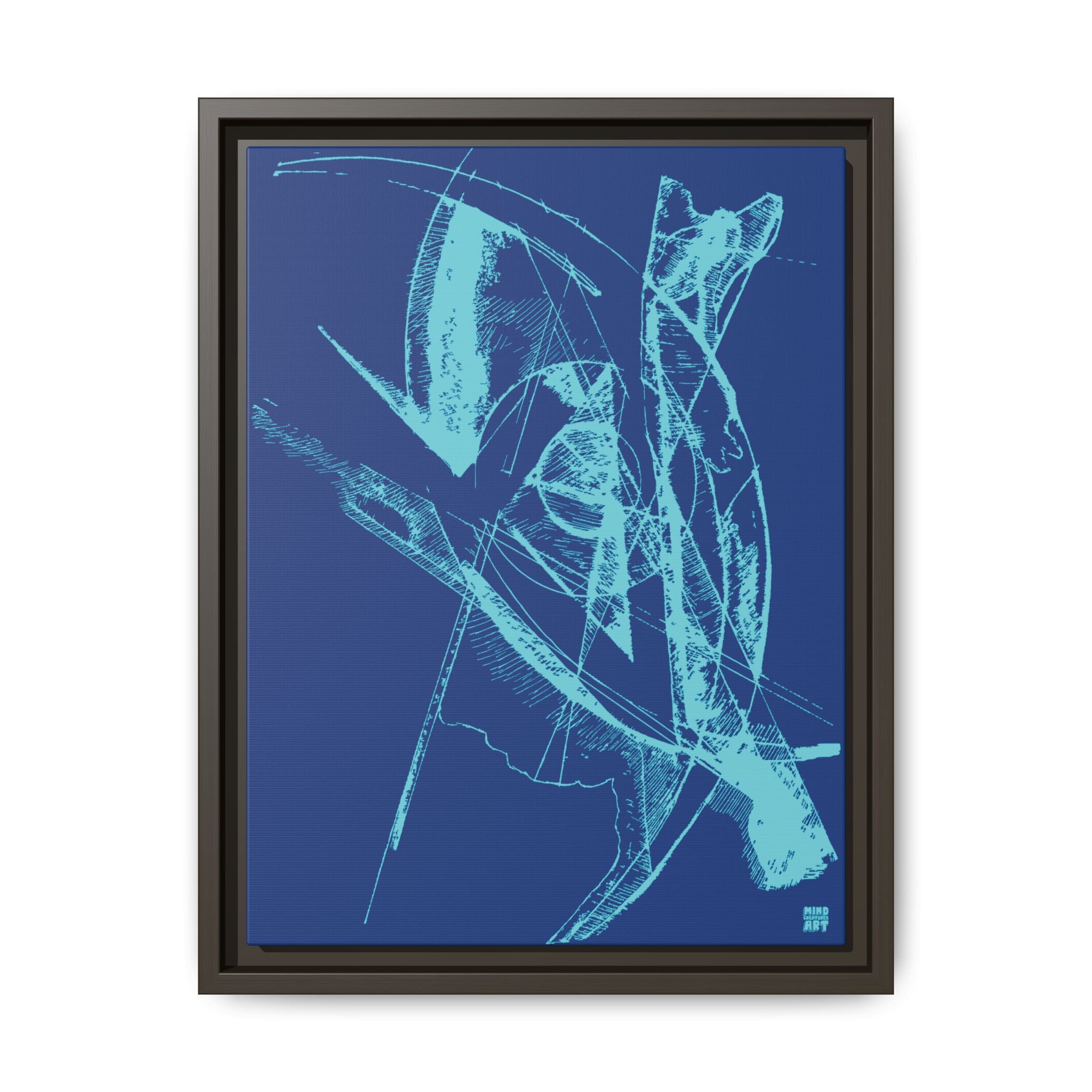 Watching (Aqua, Dark Blue Background) Matte Canvas, Framed