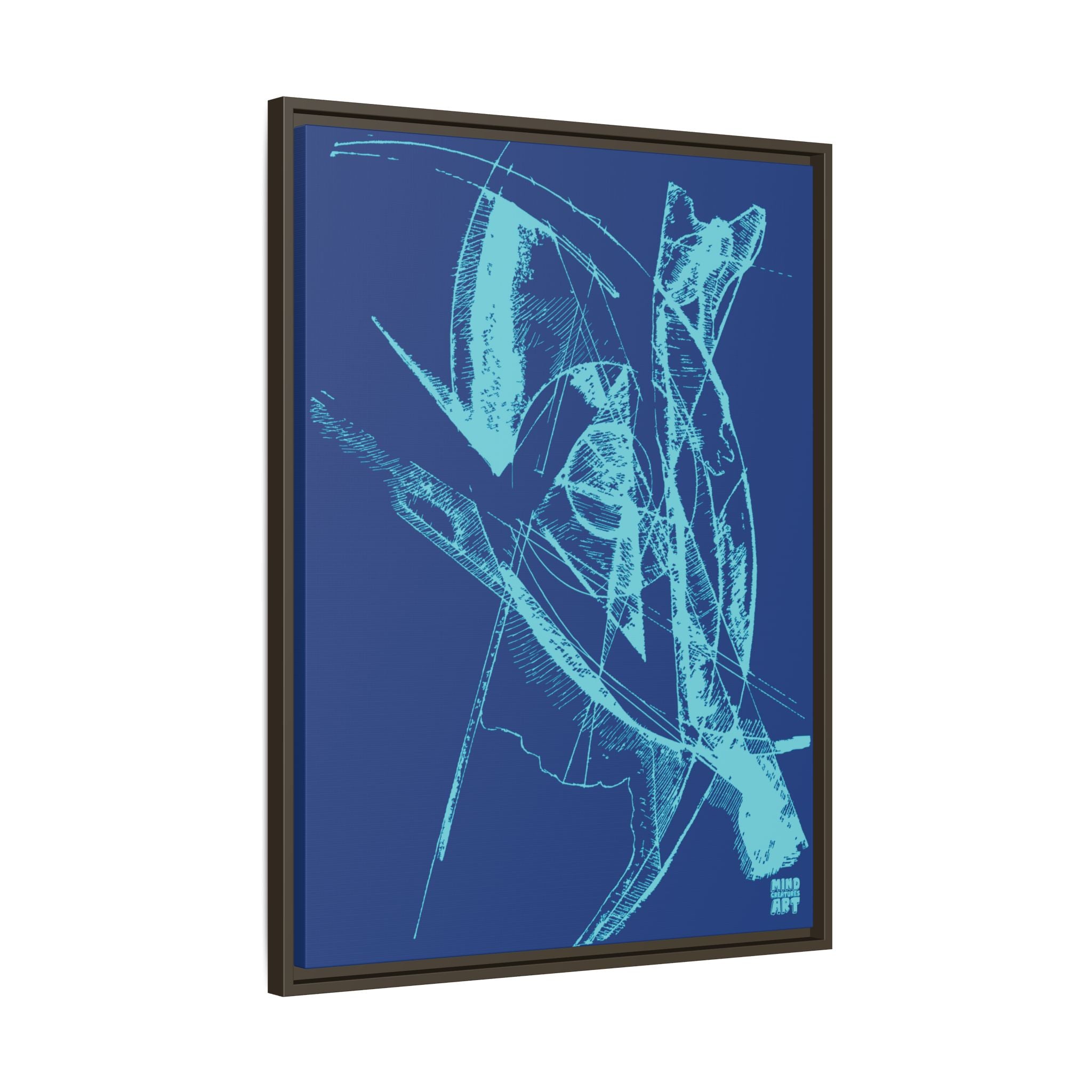 Watching (Aqua, Dark Blue Background) Matte Canvas, Framed