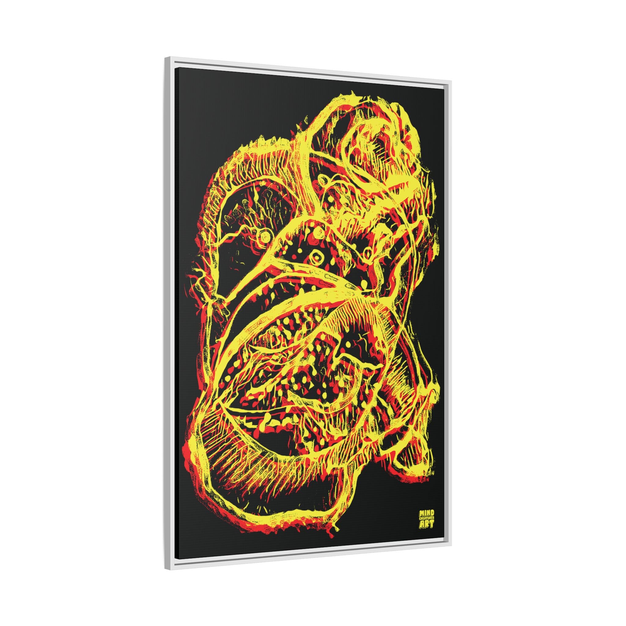 Exploration (Blur, Red & Yellow, Black Background) Matte Canvas, Framed