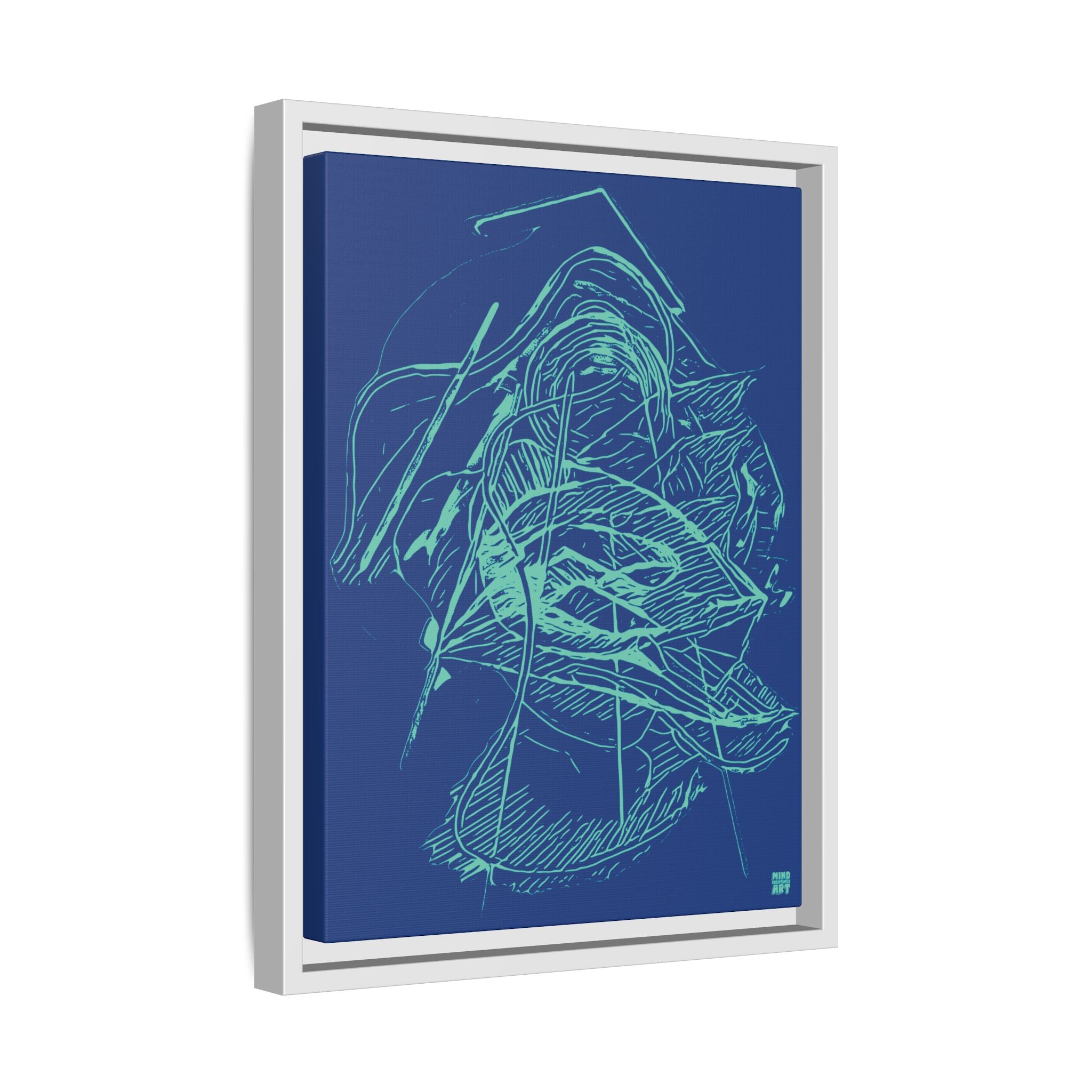 Dive Reflex (Teal, Dark Blue Background) Matte Canvas, Framed