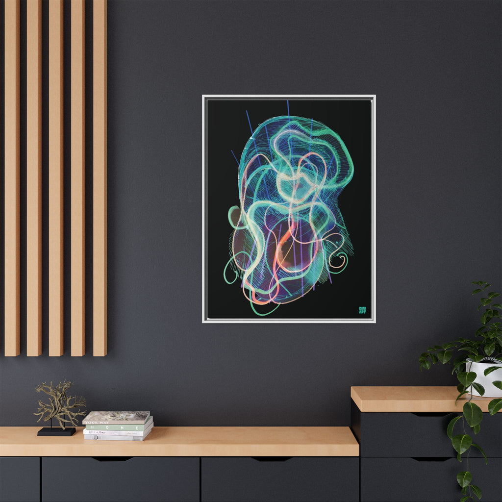 Davy Jones (Electric Teal, Black Background) Matte Canvas, Framed