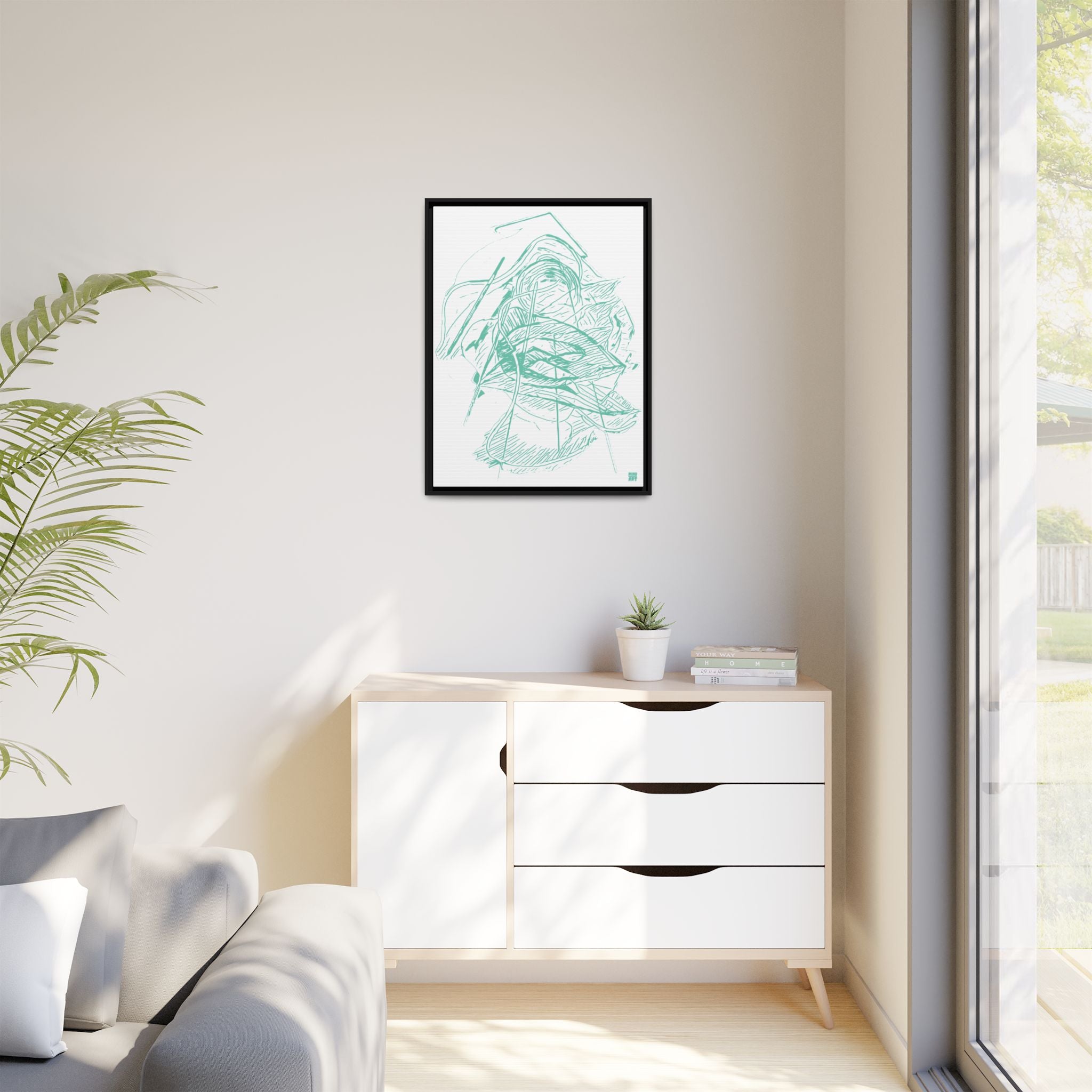 Dive Reflex (Teal, White Background) Matte Canvas, Framed