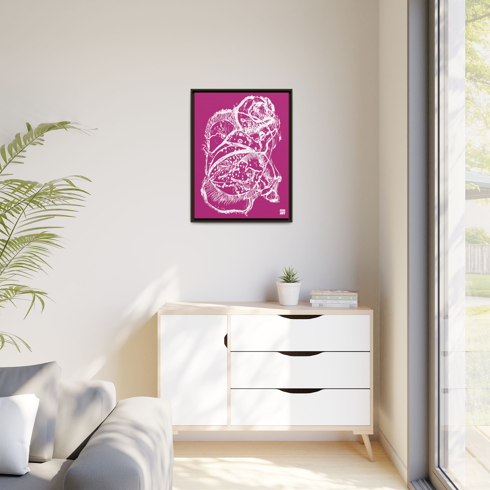 Exploration (White, Pink Background) Matte Canvas, Framed