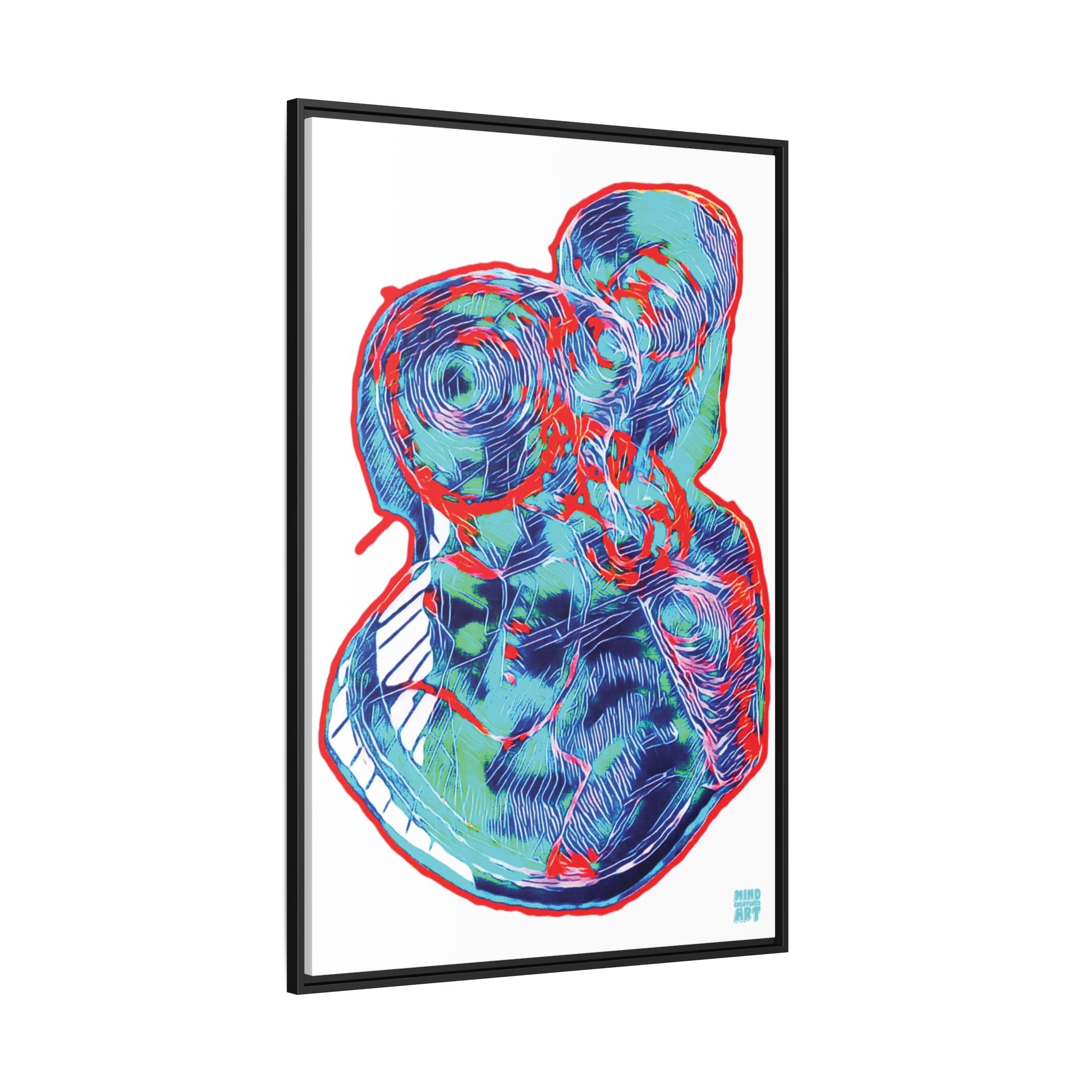 Curiosity (Red & Teal, White Background) Matte Canvas, Framed