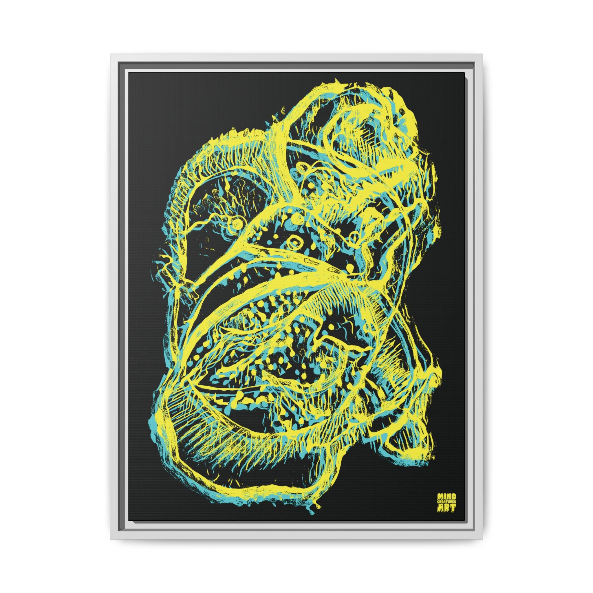 Exploration (Blur, Blue & Yellow, Black Background) Matte Canvas, Framed
