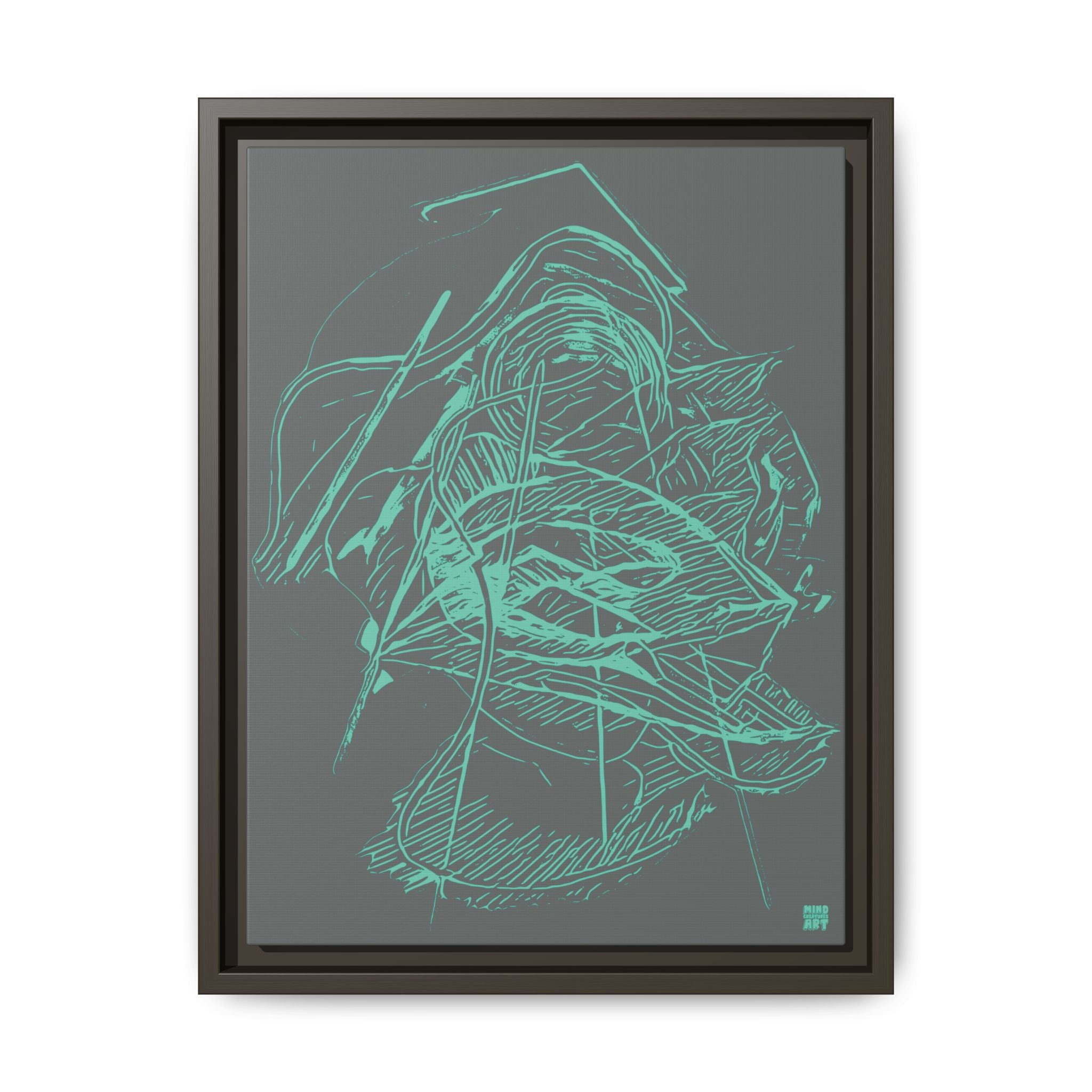 Dive Reflex (Teal, Dark Gray Background) Matte Canvas, Framed