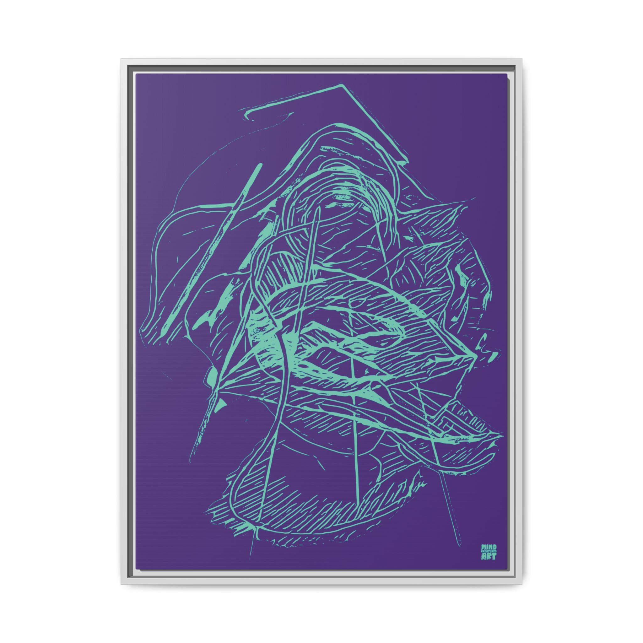 Dive Reflex (Teal, Purple Background) Matte Canvas, Framed