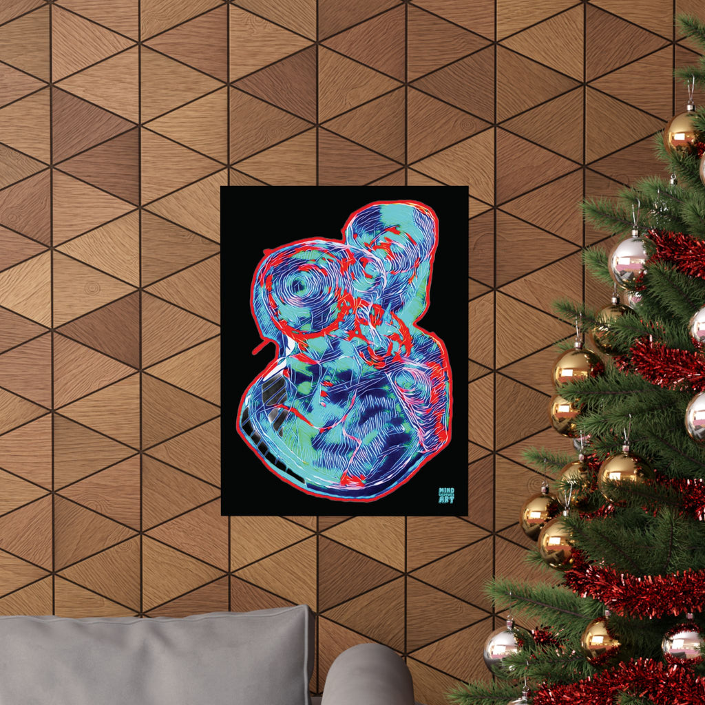 Curiosity (Red & Teal, Black Background) Matte Vertical Poster