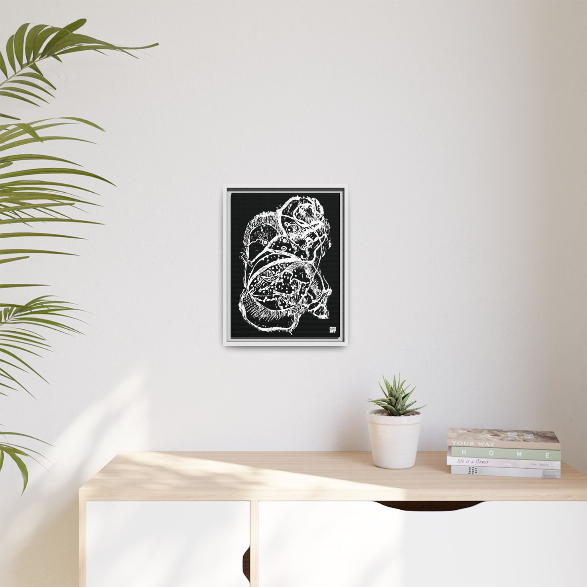 Exploration (White, Black Background) Matte Canvas, Framed