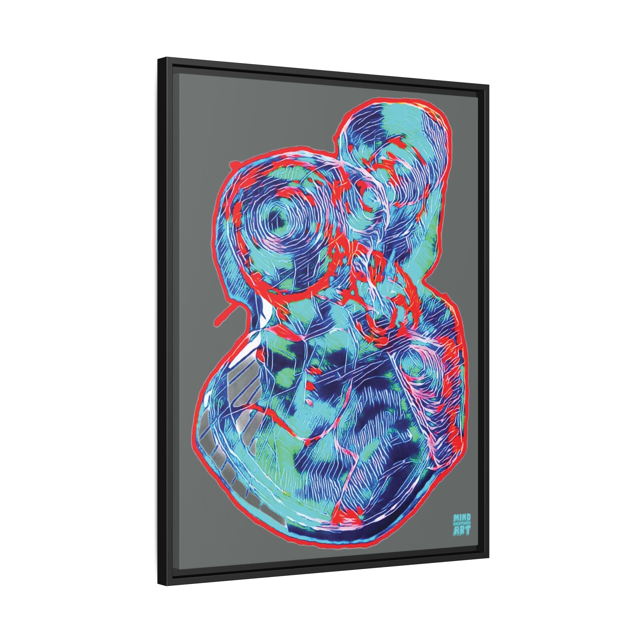 Curiosity (Red & Teal, Dark Gray Background) Matte Canvas, Framed