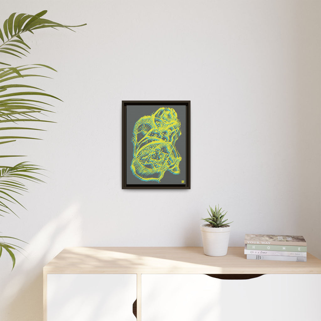 Exploration (Blur, Blue & Yellow, Dark Gray Background) Matte Canvas, Framed