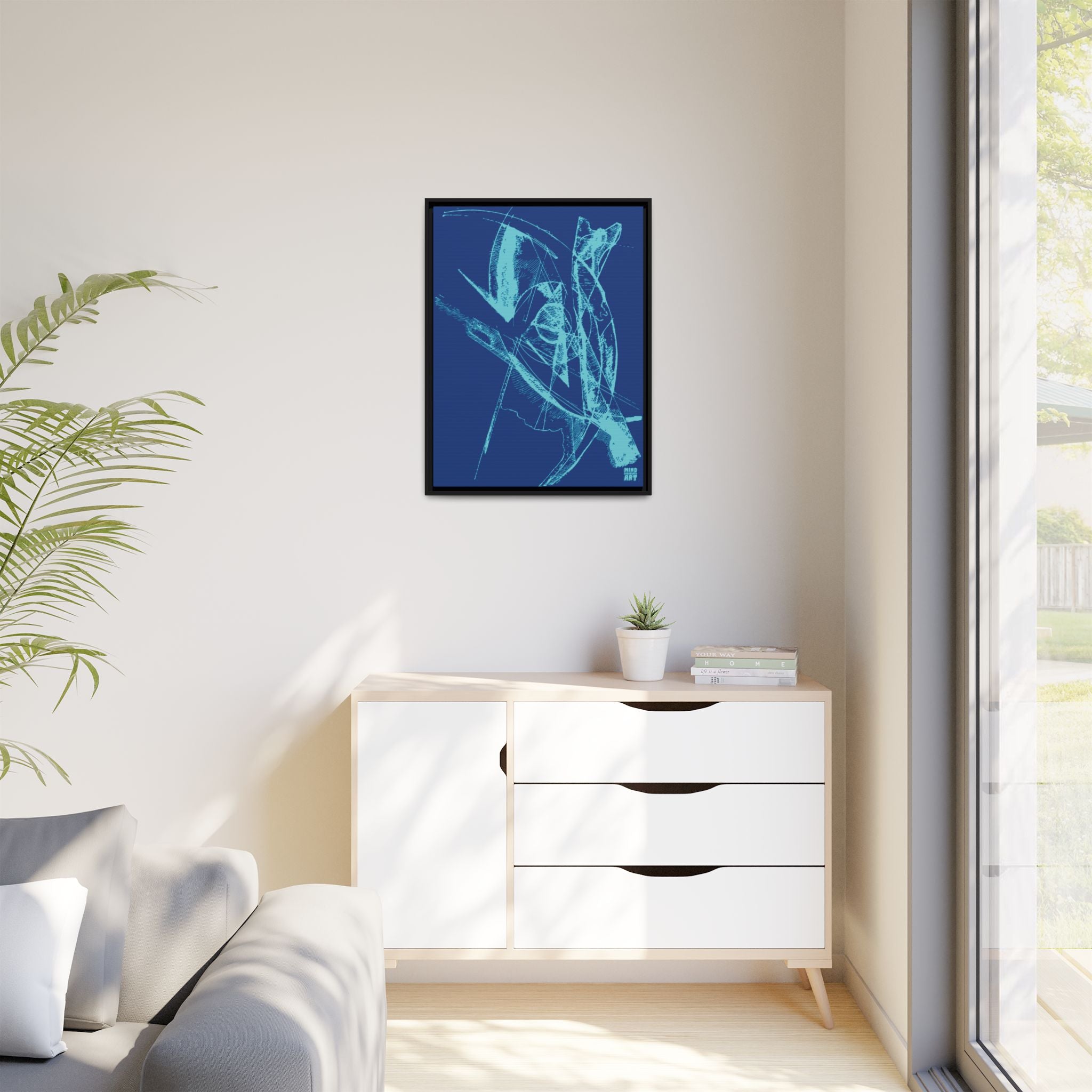 Watching (Aqua, Dark Blue Background) Matte Canvas, Framed