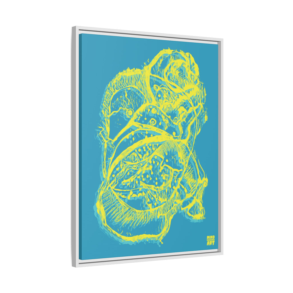 Exploration (Blur, Blue & Yellow, Dark Blue Background) Matte Canvas, Framed