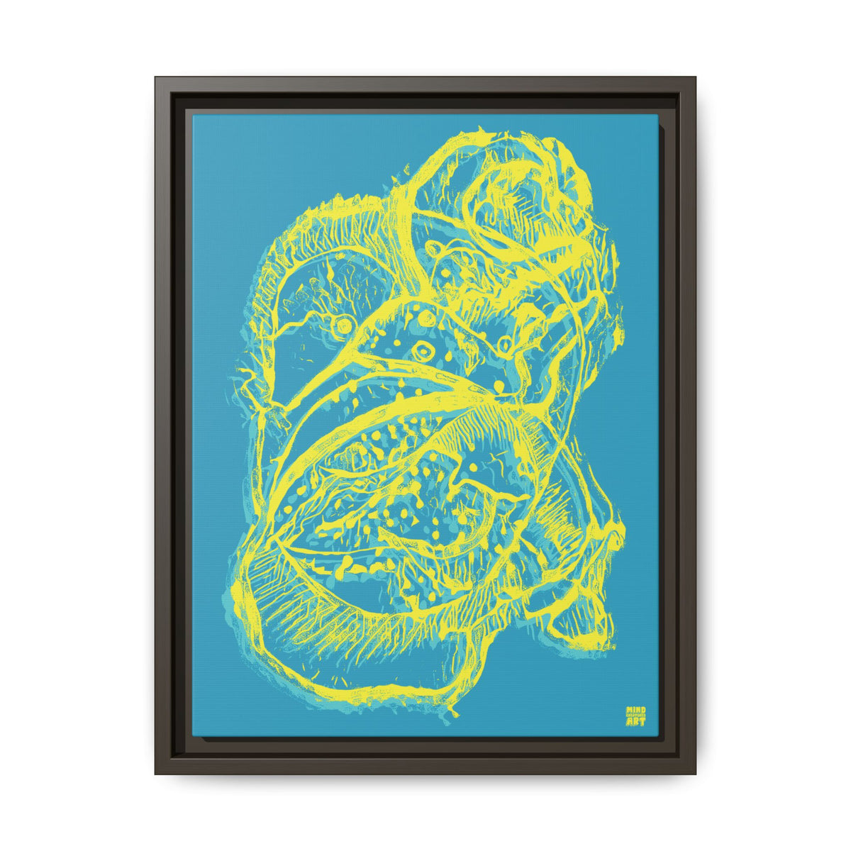 Exploration (Blur, Blue & Yellow, Dark Blue Background) Matte Canvas, Framed