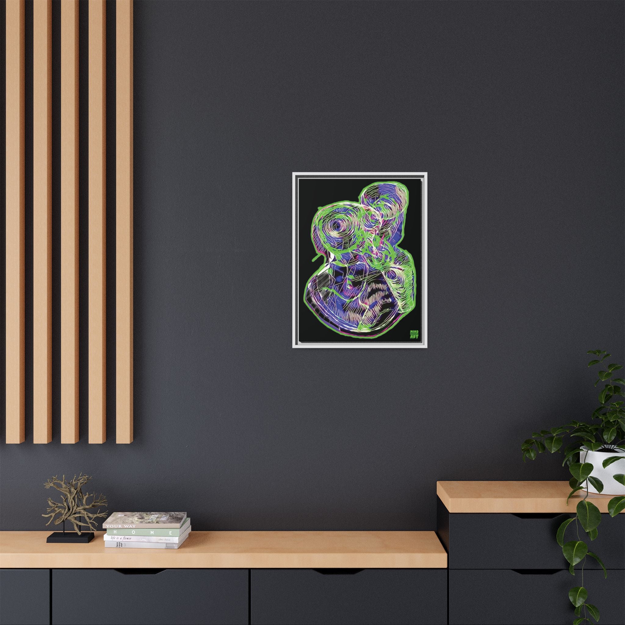Curiosity (Electric Green, Black Background) Matte Canvas, Framed
